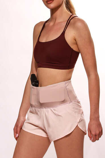 Women's Concealed Carry Runners Shorts from Alexo in light pink with concealed carry pockets